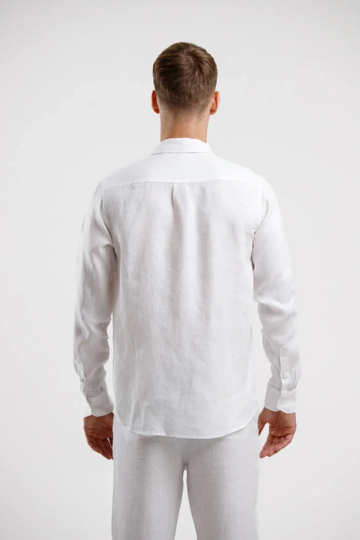 Pure Linen Long Sleeve Shirt - White - Squalo Roma, image 3 of 3