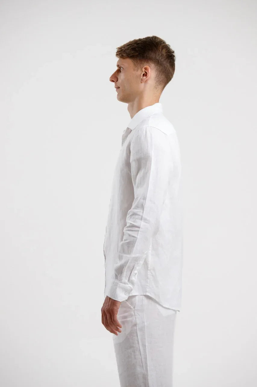 Pure Linen Long Sleeve Shirt - White - Squalo Roma, image 2 of 3